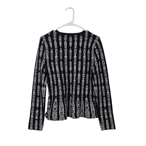 WHBM Black White Womens Vertical Striped Peplum Crew Neck Sweater Size Medium - Picture 3 of 7